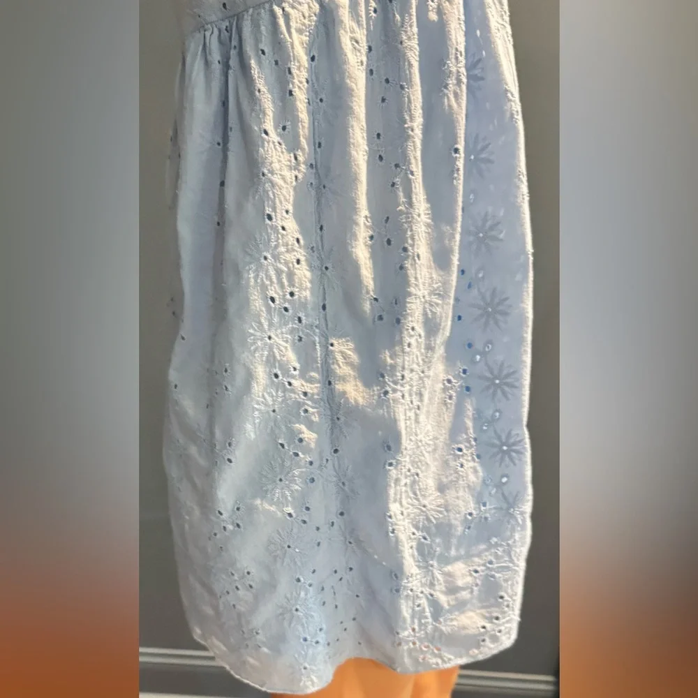 Andrée by Unit Eyelet Cotton Mini Dress Small Blue Cottagecore Ruffle Sleeve - Picture 6 of 9